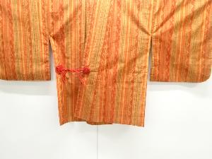 縞に花模様織り出し手織り紬道中着